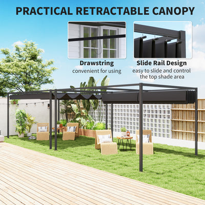 Outsunny 4 x 3m Metal Pergola, with Retractable Canopy Roof - Black 