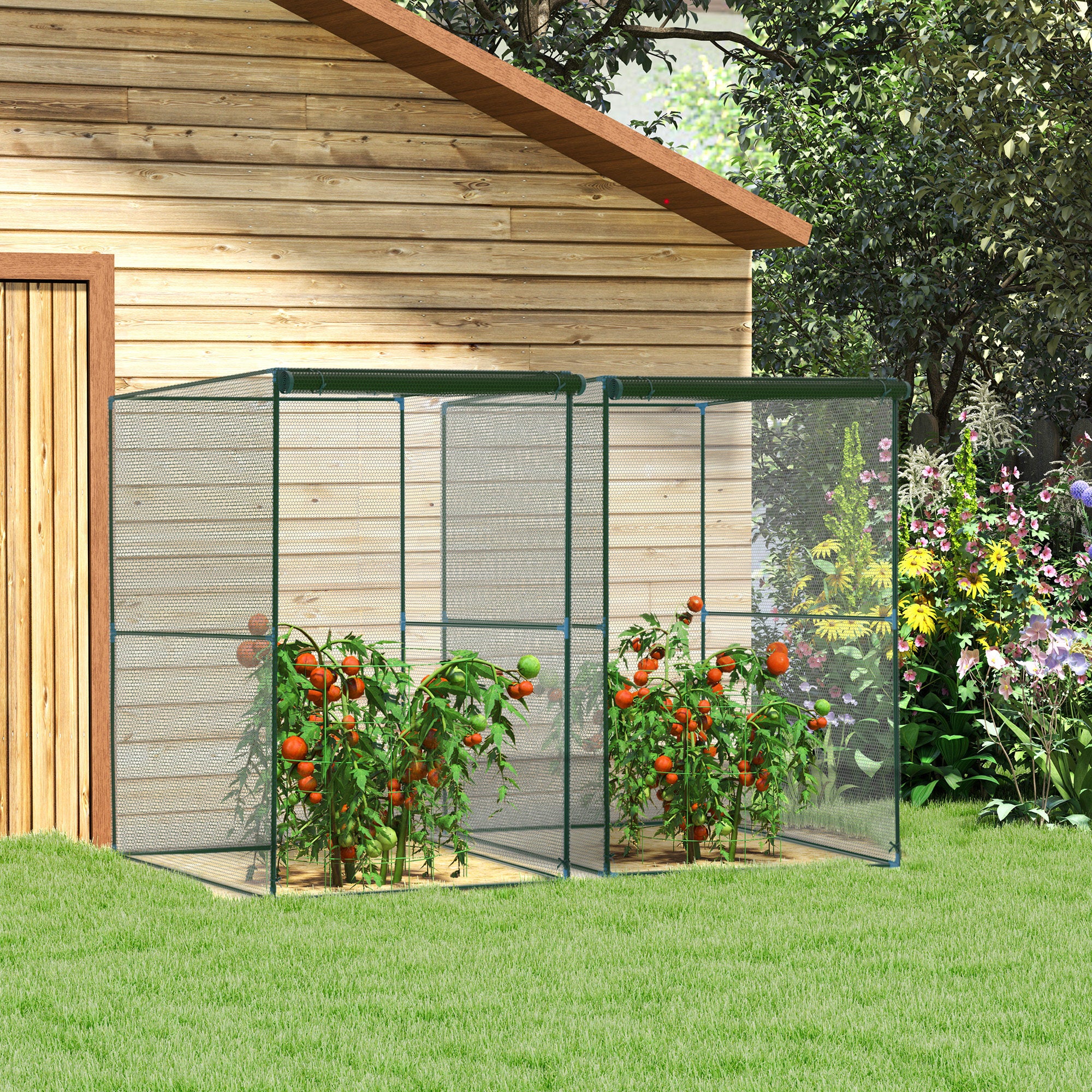 Outsunny Set of 2 Fruit Cage Bird Netting, Vegetable Plant Protection Tent with Zipped Door, Anti Bird, Insects, Small Animals, 1.2 x 1.2 x 1.8m, Dark Green 