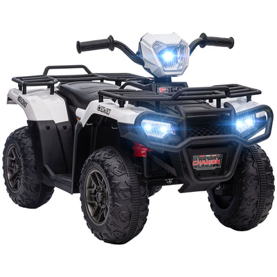 HOMCOM 12V Kids Quad Bike with Forward, Reverse Functions, Ride-On ATV w/ Music, LED, Headlights, for Ages 3-5 Years - White 