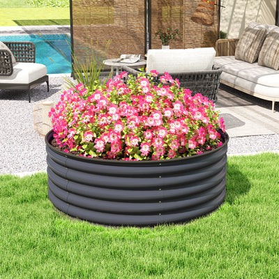 Outsunny Galvanised Raised Garden Bed with Safety Edging, Outdoor Raised Planter Box with Gloves, 120 x 120 x 43cm, Dark Grey 