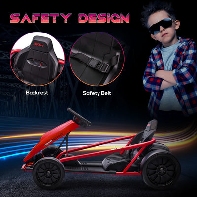 HOMCOM 24V Electric Go Kart for Kids, Drift Ride-On Racing Go Kart with 2 Speeds, for Boys Girls Aged 8-12 Years Old, Red 