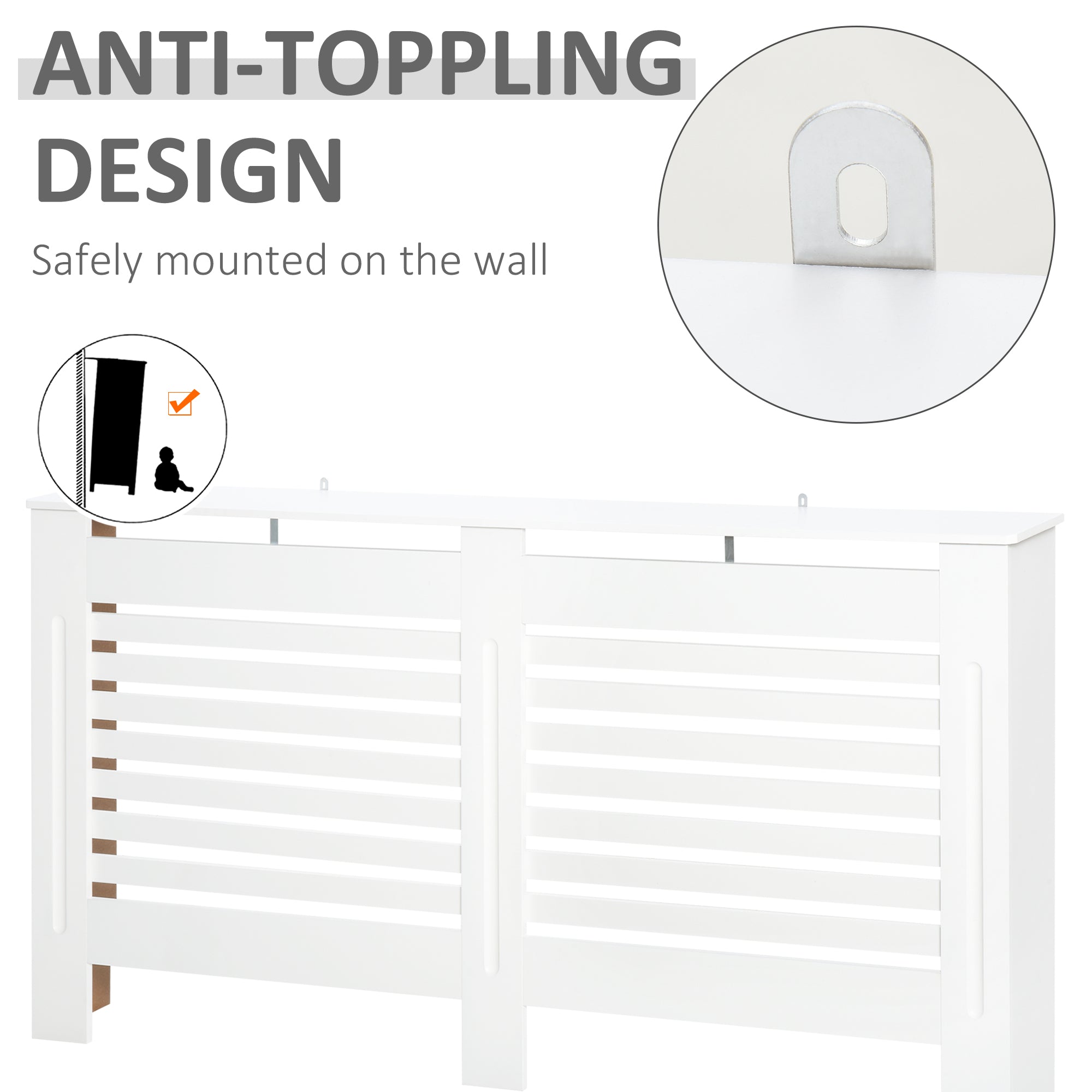 HOMCOM Radiator Cover, Modern MDF White Painted Cabinet with Horizontal Slats for Living Room, Bedroom, 172L x 19W x 81H cm 