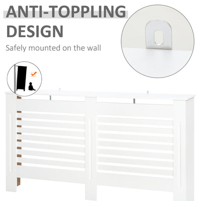 HOMCOM Radiator Cover, Modern MDF White Painted Cabinet with Horizontal Slats for Living Room, Bedroom, 172L x 19W x 81H cm 