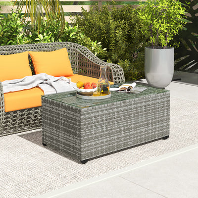 Outsunny 90 x 50cm Glass-Top Rattan Side Table - Light Grey 