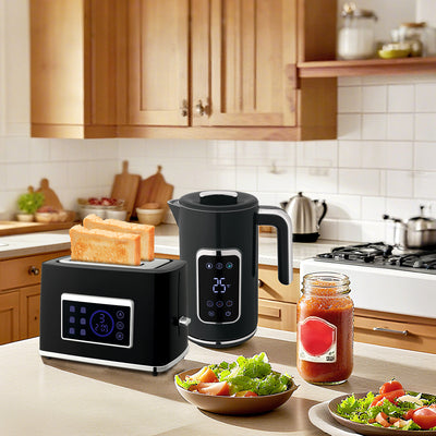 HOMCOM Touch Screen Kettle and Toaster Set - Black 