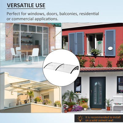 Outsunny 75 x 195 cm Curved Door Window Awning Canopy, Polycarbonate Cover Front Door Outdoor Patio, UV Rain Snow Protection Shelter, Clear 