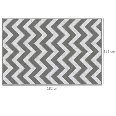 Outsunny Reversible Outdoor Rug, 1.2 x 1.8m Patio Carpet, Waterproof Plastic Rug for Garden, Deck, Picnic, Beach, Camping, Grey and White 
