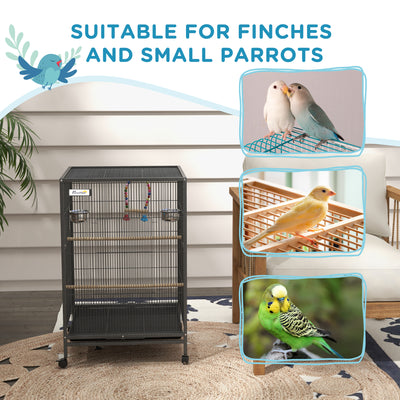 PawHut Bird Cage, Budgie Cage, with Rolling Stand, for Small Birds - Grey 