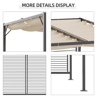 Outsunny 3 x 2.8m Metal Pergola, with Retractable Fabric Roof - Beige 