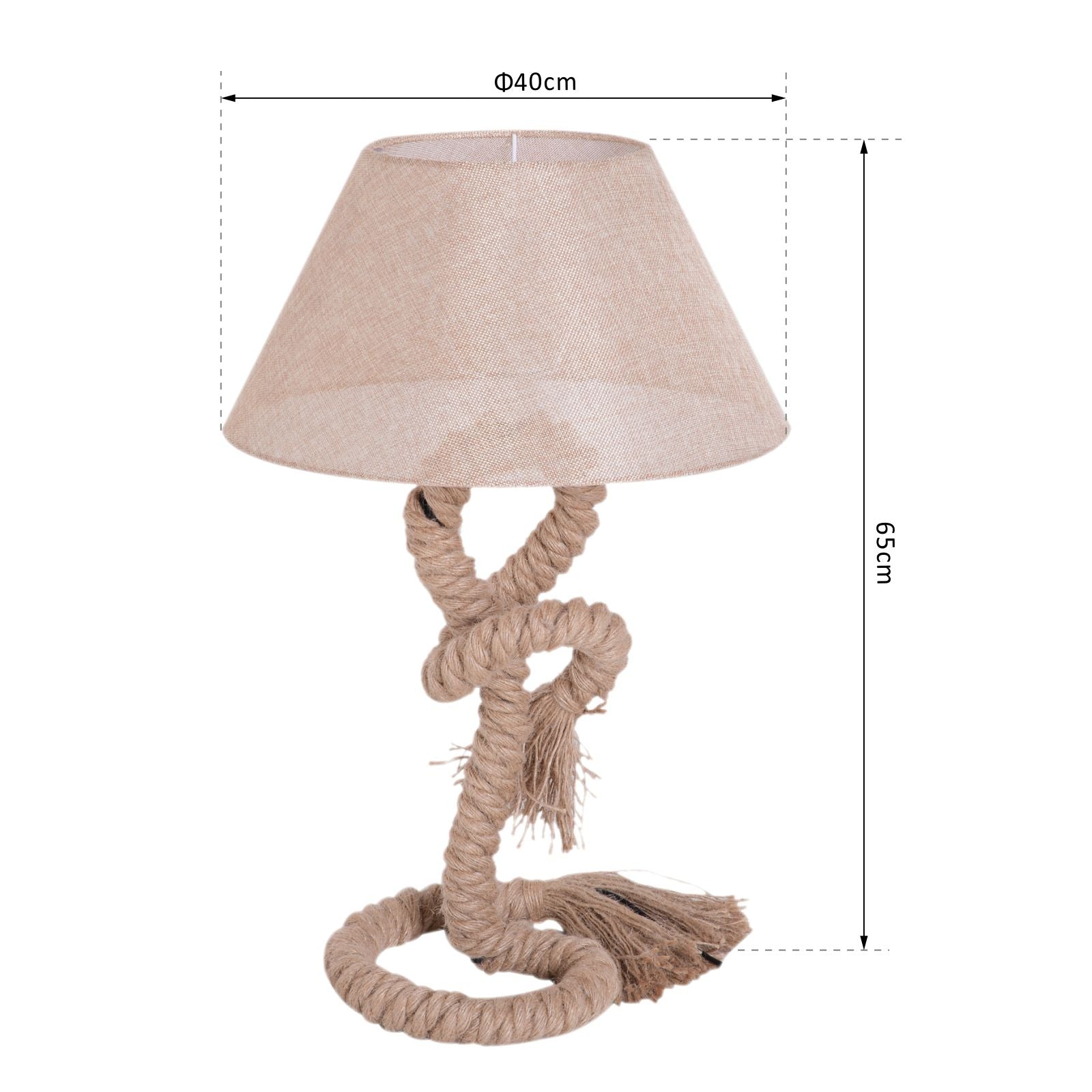 HOMCOM Table Lamp Bedside Light Indispensable Nautical Twisted Rope Glow E27 Bedroom Living Room Beige 