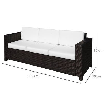 Outsunny 3 Seater Rattan Sofa All-Weather Wicker Weave Metal Frame Chair with Fire Resistant Cushio-Brown 