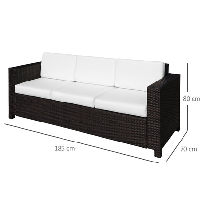 Outsunny 3 Seater Rattan Sofa All-Weather Wicker Weave Metal Frame Chair with Fire Resistant Cushio-Brown 