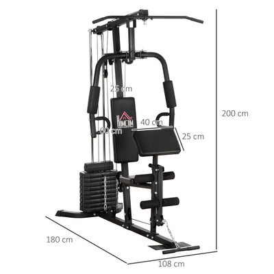 HOMCOM Multi-Exercise Gym Station, with 45kg Weight Stack, for Full Body Workout 