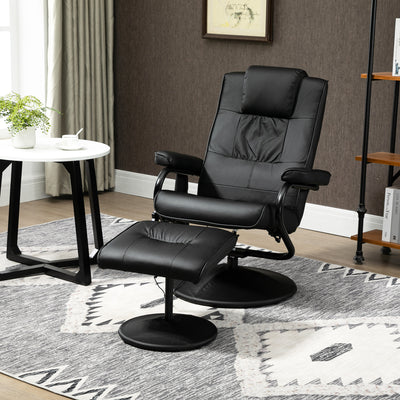 HOMCOM Swivel Recliner Chair and Footstool, Faux Leather Massage Recliner Armchair with Remote Control and Round Wrapped Base, Black 