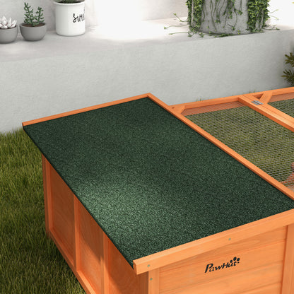 PawHut Rabbit Hutch Outdoor Guinea Pig Hutch with Run Small Animal Off-ground Duck House Hideaway Backyard with Openable Roof 125.5 x 100 x 49cm Orange 