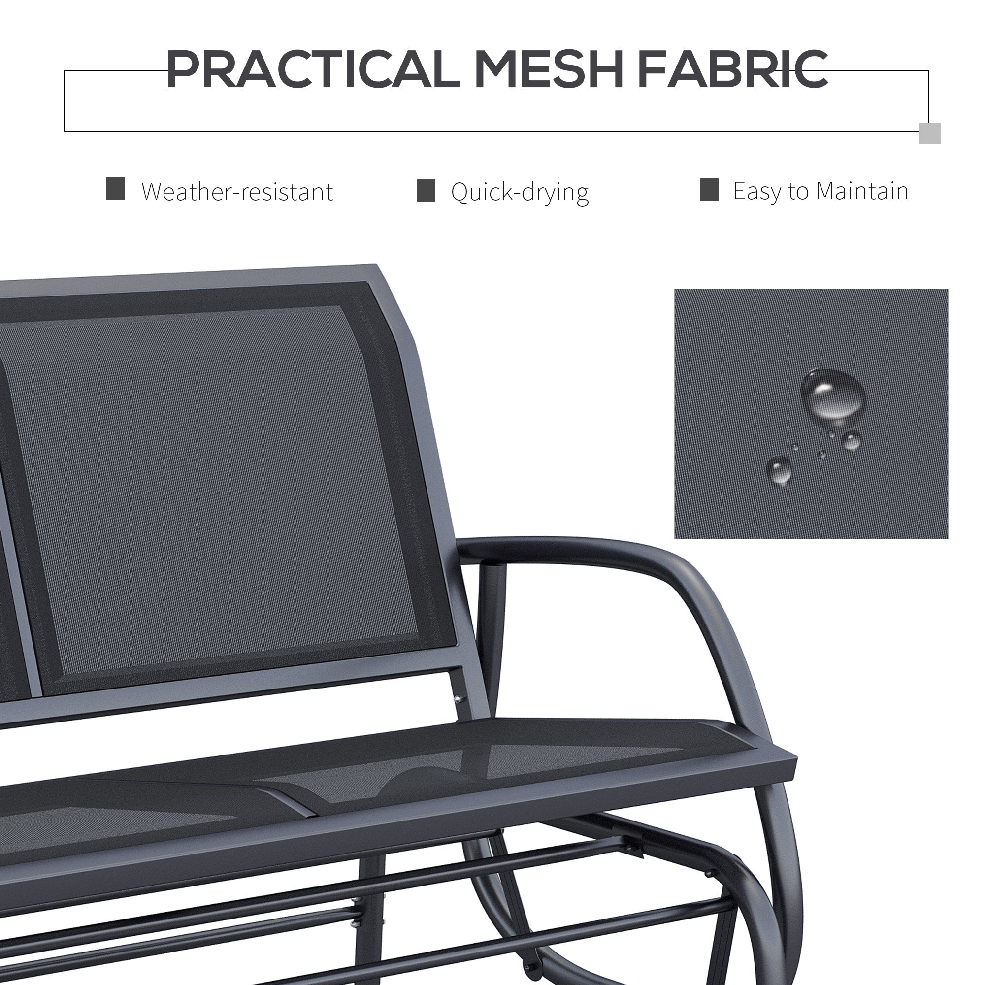Outsunny 2-Person Outdoor Glider Bench Patio Double Swing Gliding Chair Loveseat w/Power Coated Steel Frame for Garden Patio Porch, Black 