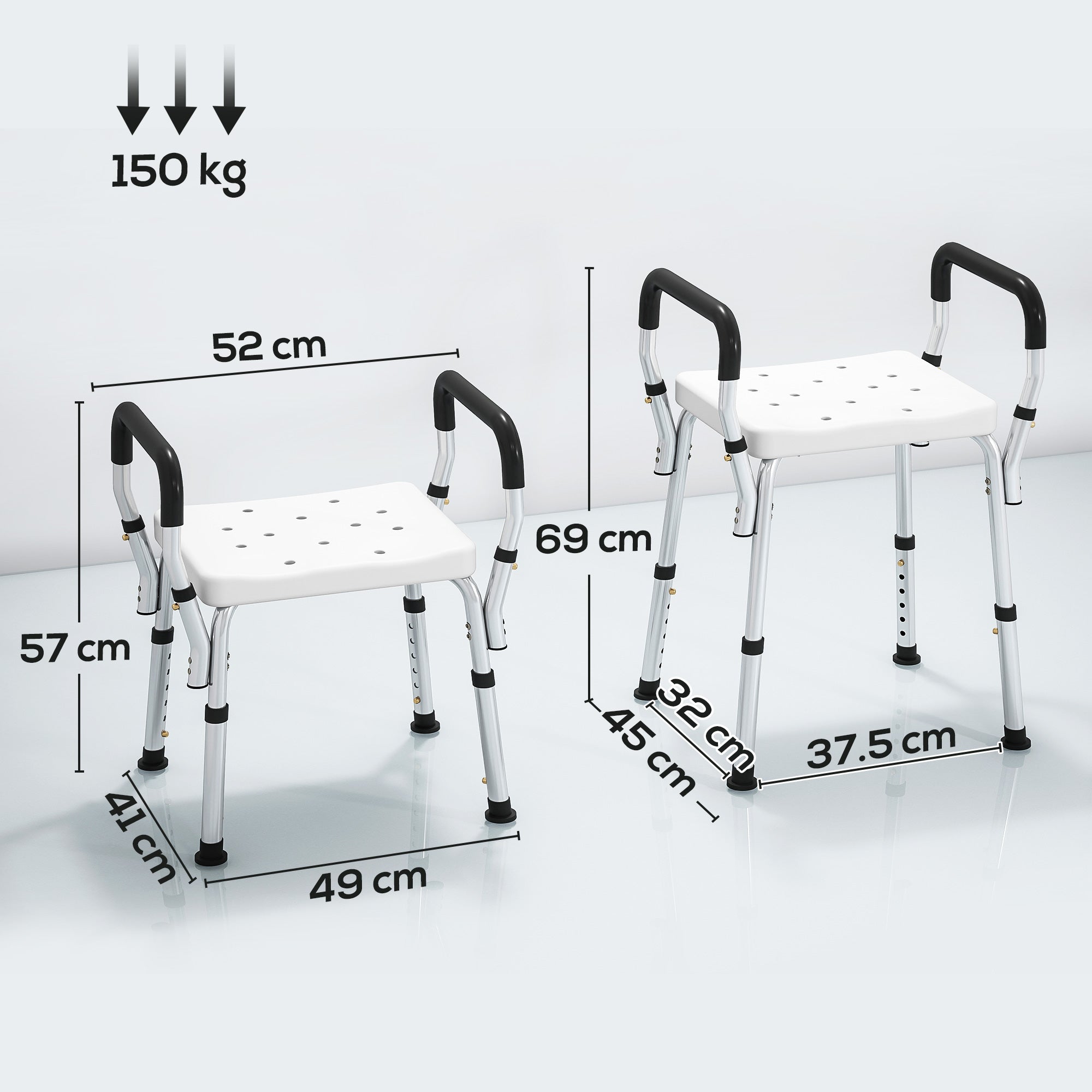 HOMCOM 57-69cm Aluminium Frame Bath Seat 