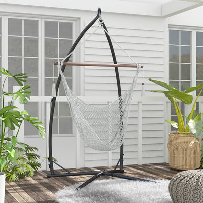 Outsunny Hammock Chair Stand, Hanging Heavy Duty Metal Frame Hammock Stand with Chain, for Hanging Hammock Air Porch Swing Chair, Egg Cahir, Indoor & Outdoor Use, Black 