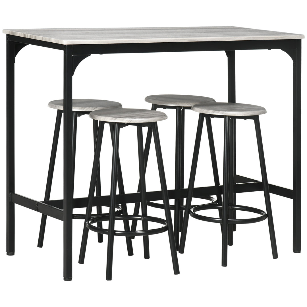HOMCOM Five-Piece Industrial-Style Bar Table Set - Grey/Black 