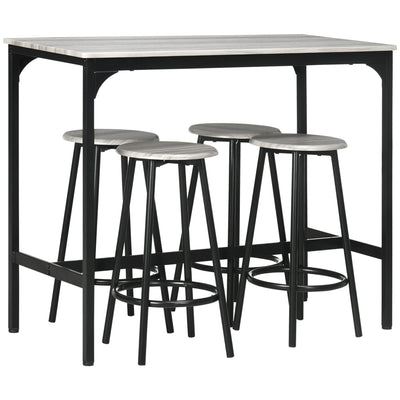 HOMCOM Five-Piece Industrial-Style Bar Table Set - Grey/Black 