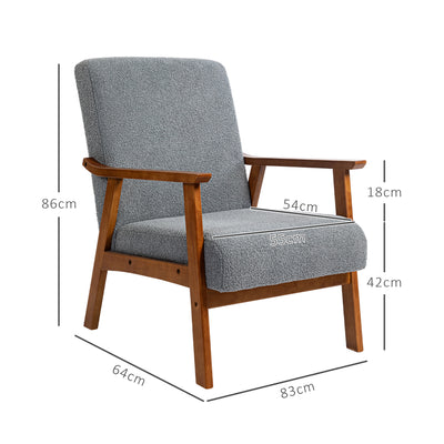 HOMCOM Armchair with Wide Seat, Boucle Accent Chair, Thick Padded Occasional Chair with Solid Wood Frame for Living Room Bedroom Home Office Reception Balcony, Grey 