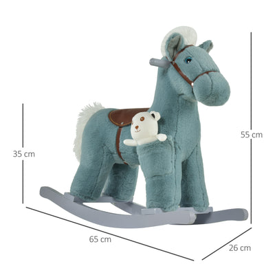 HOMCOM Kids Plush Ride-On Rocking Horse Toy Rocker with Plush Toy Realistic Sounds for Child 18-36 Months Blue 