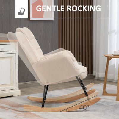 HOMCOM Berber Fleece Nursery Glider Rocker for Nursing, Wingback Rocking Chair for Living Room, Beige 