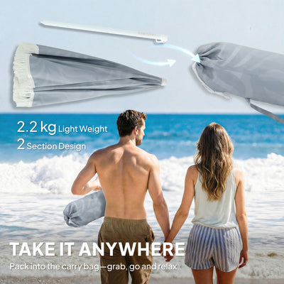 Outsunny 1.8 m Beach Umbrella Parasol with Sand Anchor, Portable Tilting Garden Parasol with Adjustable Height, Light Grey 