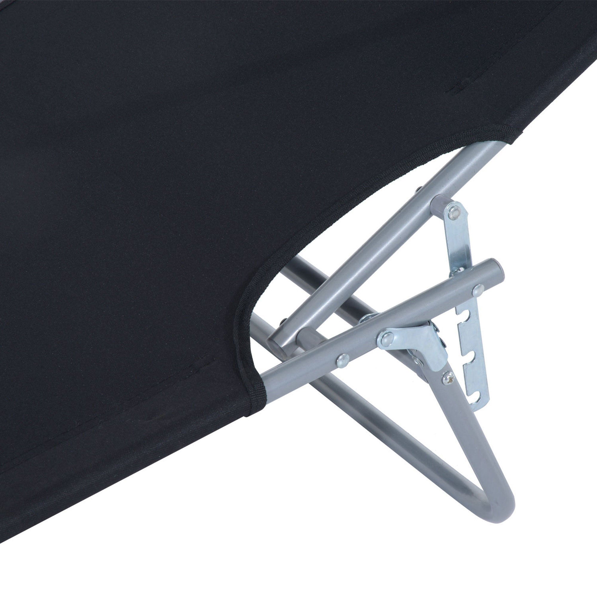 Outsunny Outdoor Foldable Sun Lounger, 4 Level Adjustable Backrest Reclining Sun Lounger Chair with Angle Adjust Sun Shade Awning for Beach, Garden, Patio, Black 