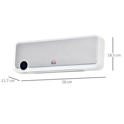 HOMCOM Wall Downflow Heater 2 Heat and Fan 1000W/2000W, Electric Space Heater with Timer Remote Oscillating, for Bedroom Home Office, White and Silver 