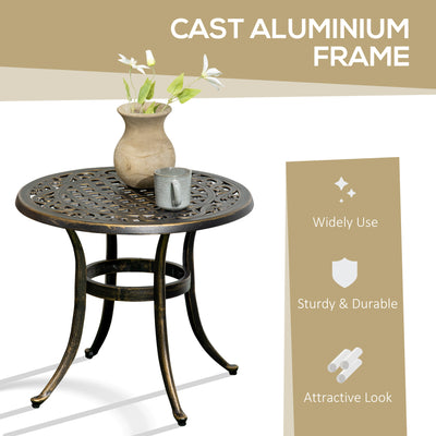 Outsunny 60cm Round Garden Table, Outdoor Hollow Top Design Side Table with Cast Aluminium Frame for Patio, Garden, Balcony, Bronze 