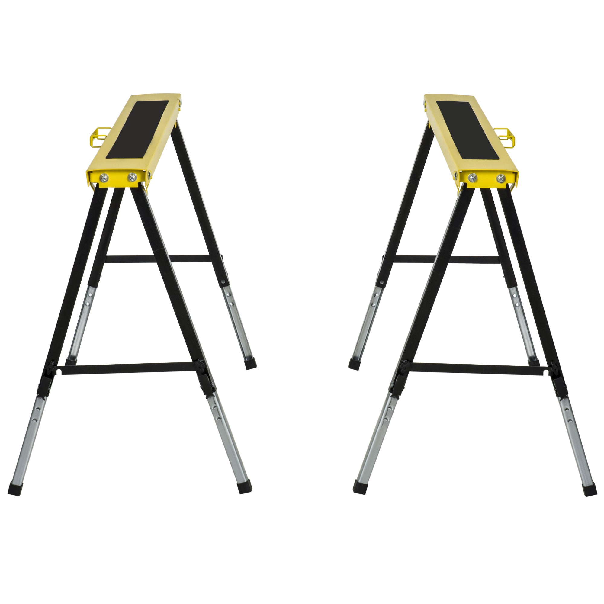 DURHAND 2PCS Saw Horse Twin Pack Folding Workbench Adjustable Metal Trestle Stands with Non-slip EVA Surface for Sawing Work Max Load 100kg 