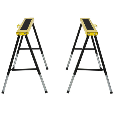 DURHAND 2PCS Saw Horse Twin Pack Folding Workbench Adjustable Metal Trestle Stands with Non-slip EVA Surface for Sawing Work Max Load 100kg 