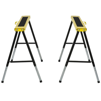 DURHAND 2PCS Saw Horse Twin Pack Folding Workbench Adjustable Metal Trestle Stands with Non-slip EVA Surface for Sawing Work Max Load 100kg 