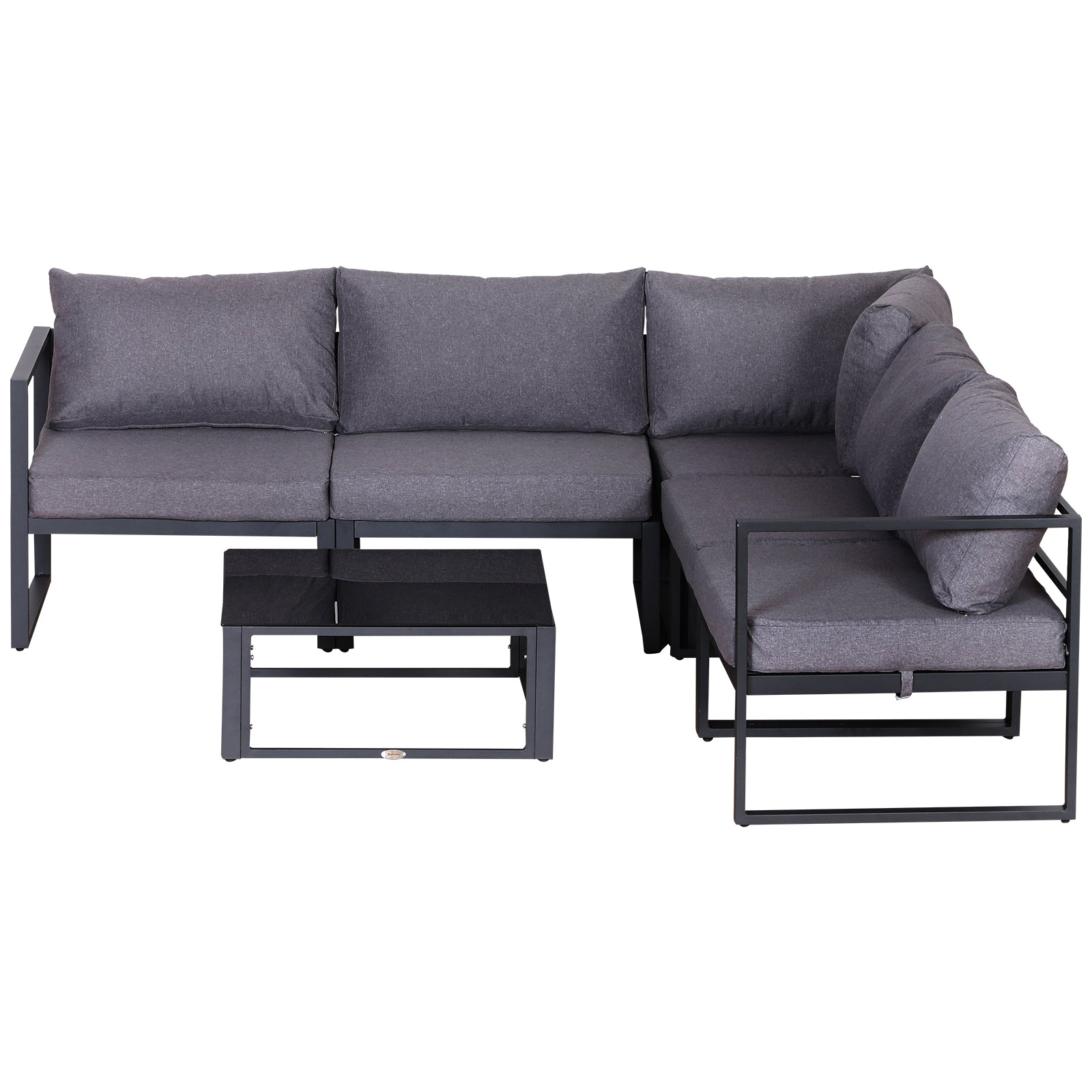Outsunny 6 PCs Outdoor Indoor Sectional Corner Sofa Set Thick Padded Cushions Aluminium Frame 5 Seaters 1 Coffee Table Grey 