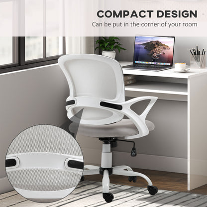 Vinsetto Home Office Chair and Computer Desk Set, Mesh Chair with Swivel Wheels, Study Desk with Storage Shelf, High Gloss White and Grey
