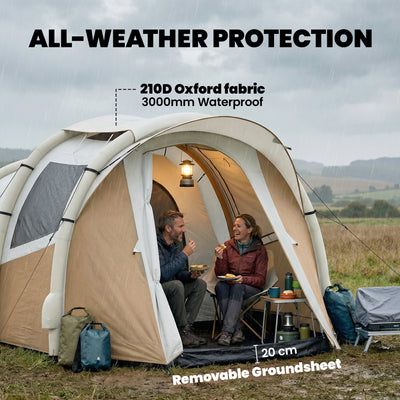 Outsunny Inflatable Camping Tent w/ Air Pump, Easy Setup 2-3 Person Blow Up Tent, Khaki 