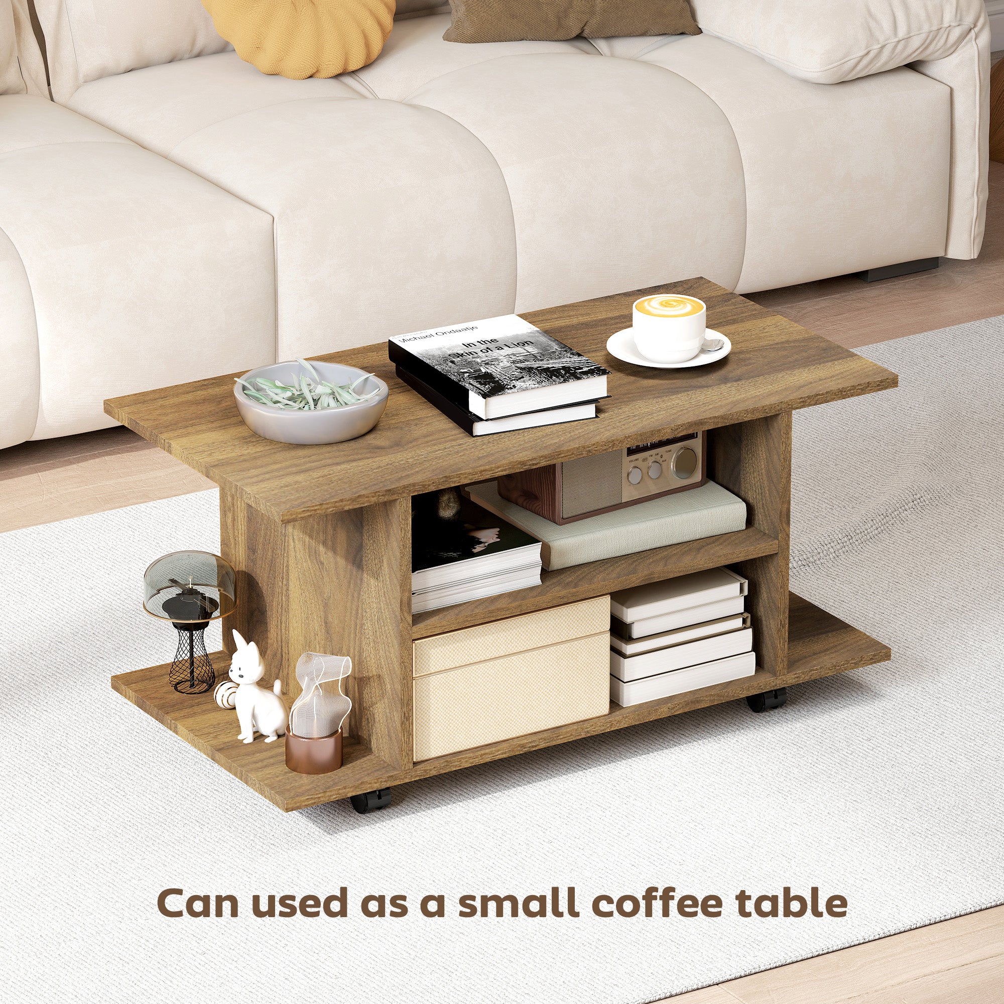 HOMCOM Modern TV Cabinet Stand Storage Shelves Table Mobile Bedroom Furniture Bookshelf Bookcase Walnut 