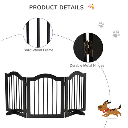 PawHut Freestanding Pet Gate Wooden Dog Gate with Support Feet Foldable Pet Fence Safety Barrier for the House Doorway Stairs Black 