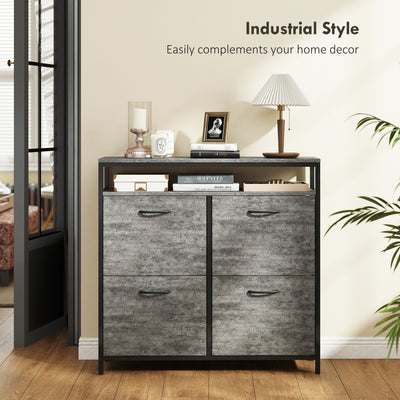 HOMCOM Shoe Storage Cabinet with 4 Flip Drawers and Open Shelf - Cement Grey 