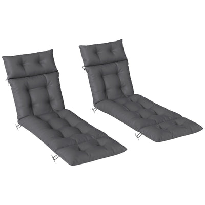 Outsunny Sun Lounger Cushions Only, 190x56x10cm Garden Lounge Chair Cushions Set of 2, UPF20+ 220gsm Fabric, Thick Sunbed Replacement Cushions with 6 Ties, Dark Grey 