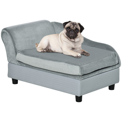 PawHut Pet Sofa Chair, with Storage, Cushion, for Small Dogs, Cats - Light Grey 