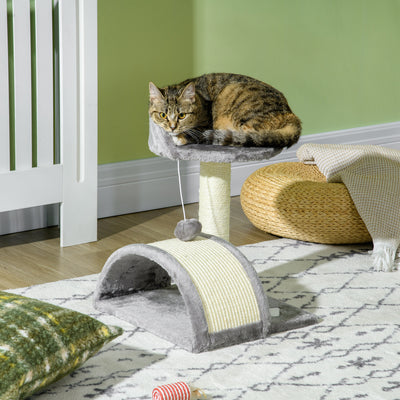 PawHut Cat Tree, Kitten Scratcher Activity Centre, with Sisal Scratching Post, Toy Ball - Grey 