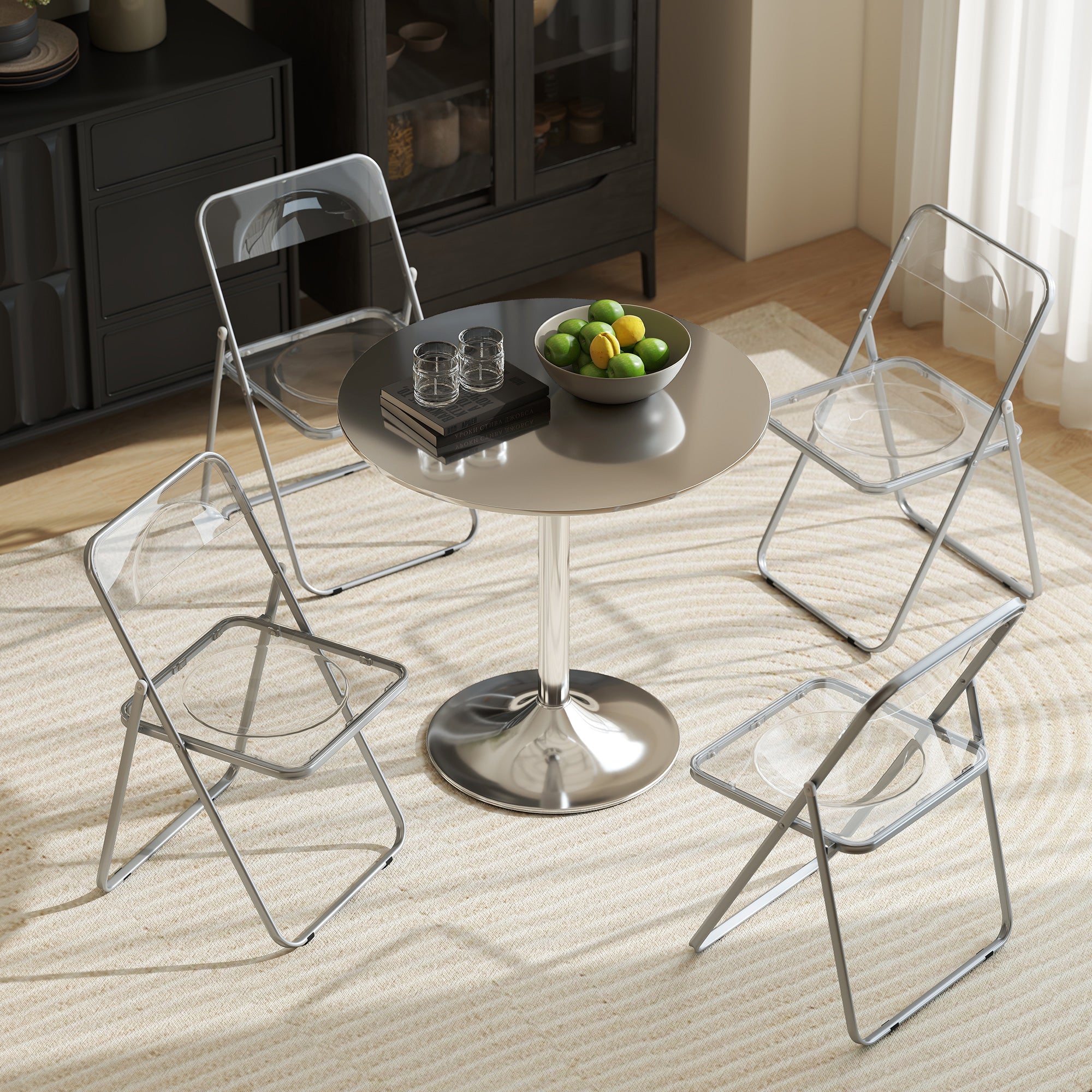 HOMCOM Foldable Chairs, Folding Chairs with Transparent Seat and Backrest, Heavy Duty Steel Frame, 47W x 48D x 75H cm, Clear 