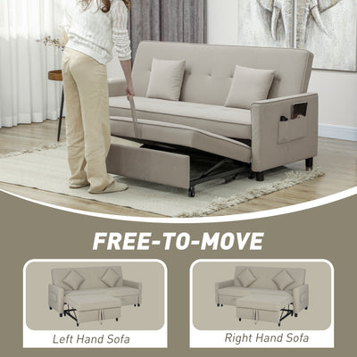 HOMCOM Three-Person Velvet-Feel Sofa Bed - Beige 