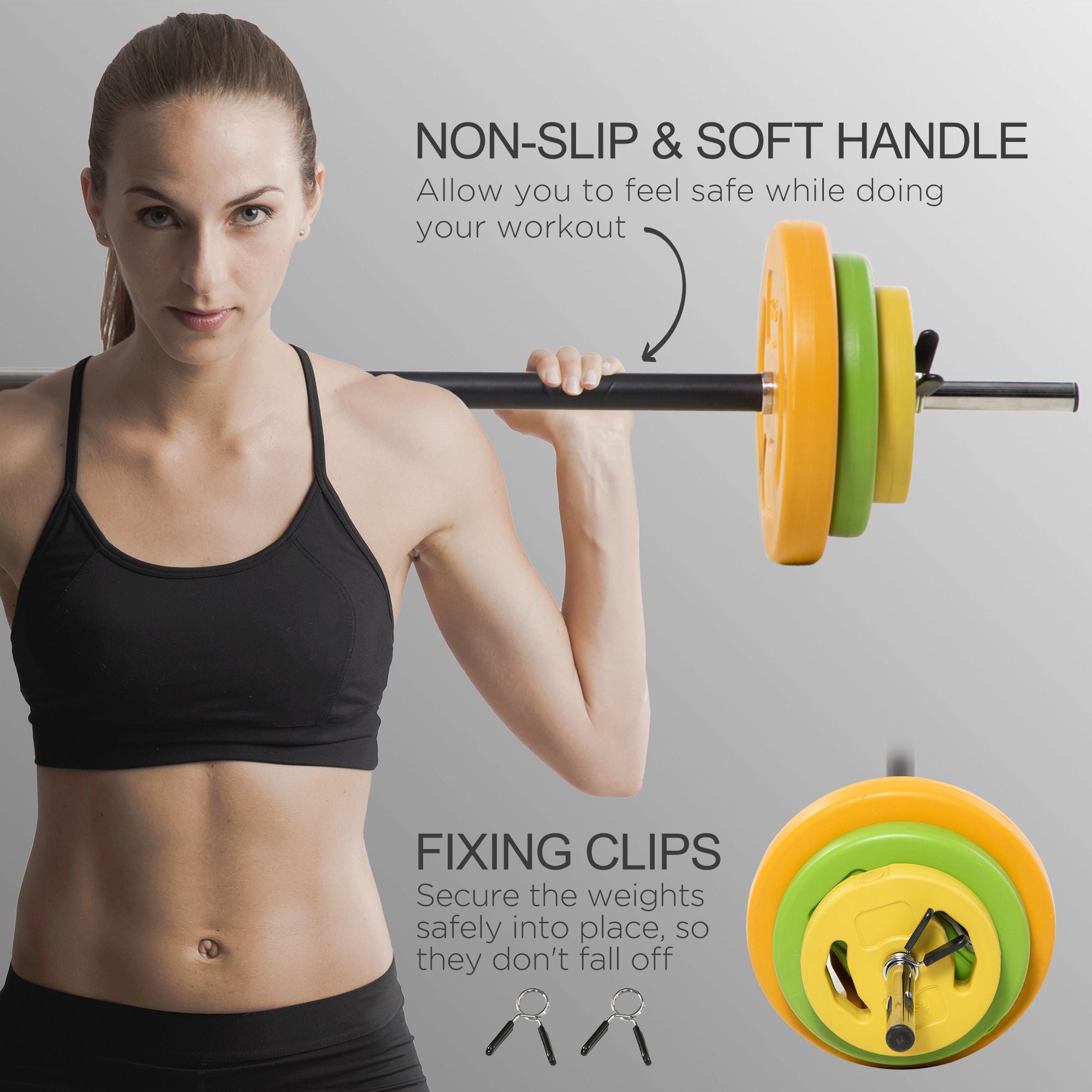 HOMCOM 20kg Adjustable Barbell Weights Set with Barbell Jack, Adjustable Weights Set with Non-slip Handle and Fixing Clip, for Home Gym Strength Training 