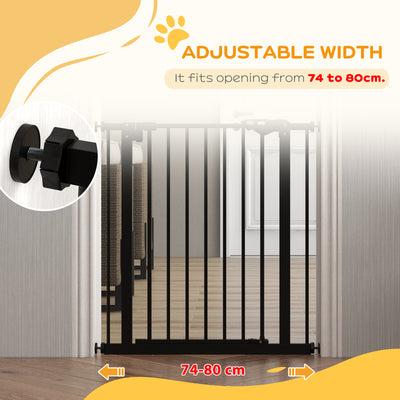 PawHut Metal 74-80cm Wide Adjustable Dog Gate Black 