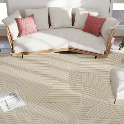 HOMCOM Modern Geometric Rug, Thick Plush, Non-Slip, 160 x 120 cm – Cream, Living Room/Bedroom/Office 