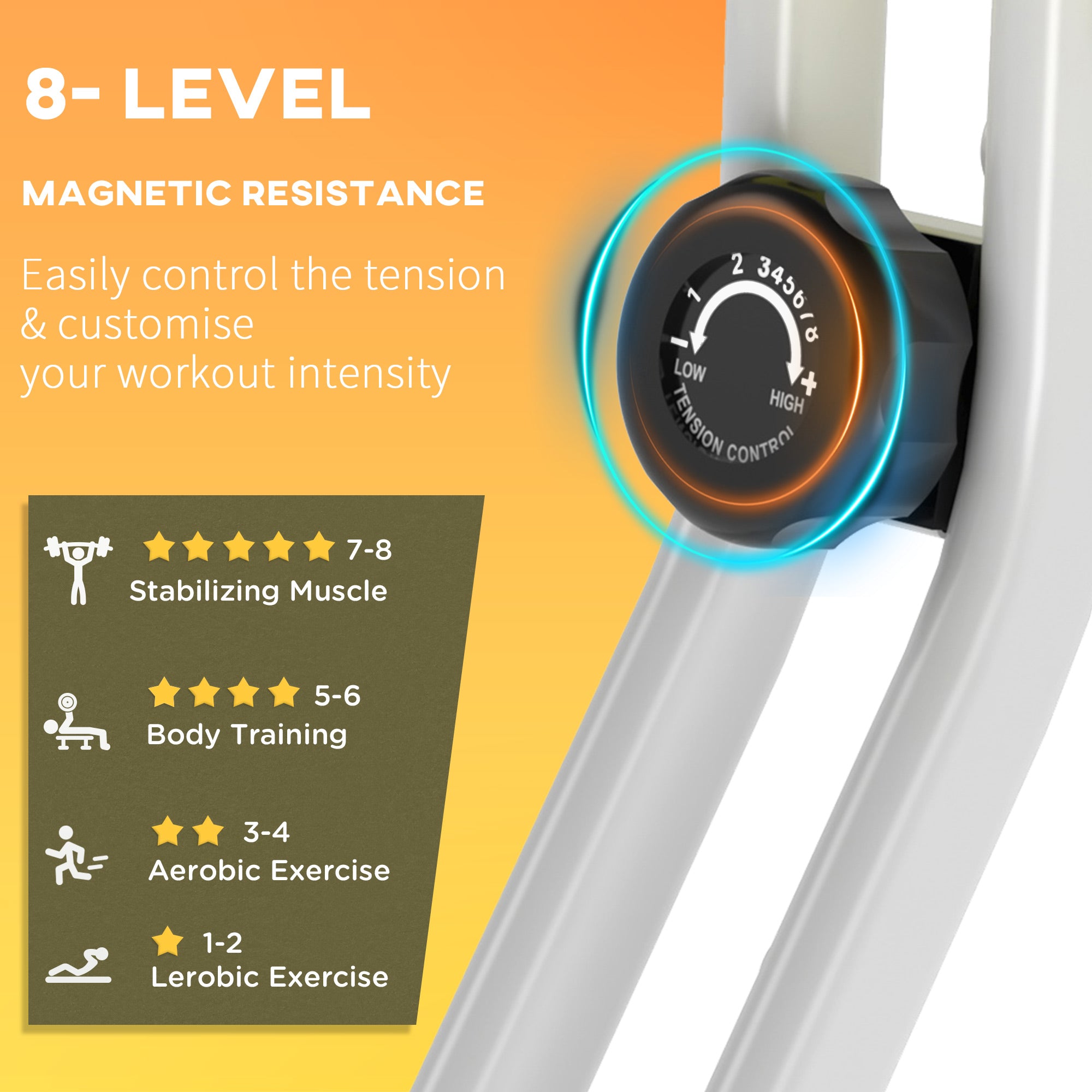 HOMCOM Exercise Bike Fitness Bicycle Indoor trainer Foldable 8-level Magnetic Resistance Adjustable w/LCD Monitor Pulse Sensor, Yellow 