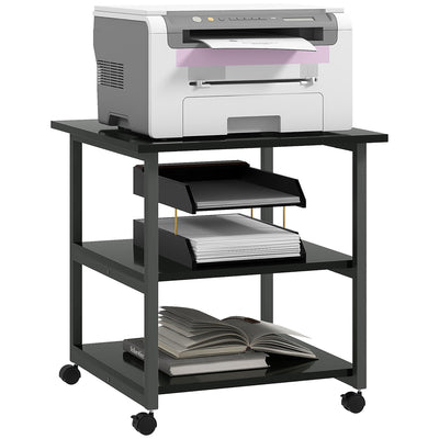 HOMCOM Three-Tier Steel Printer Stand, with Wheels - Black 